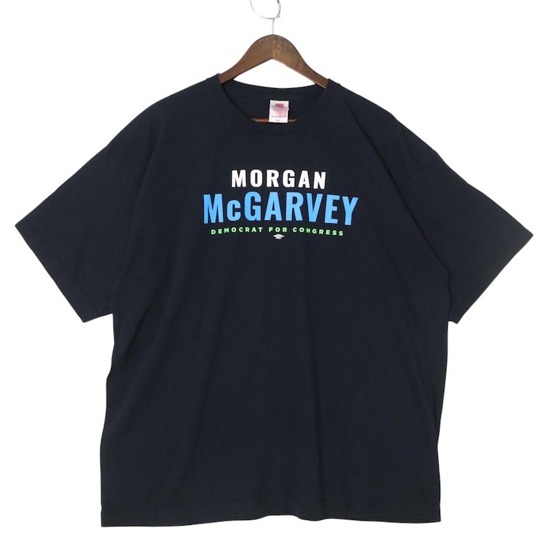 大きいサイズ メンズUS-2XLサイズ USA製 BAYSIDE クルーネック半袖プリントTシャツ MORGAN McGARVEY アメリカ民主党下院議員 ブラック 胸囲約126cm アメリカ古着 USED BIG hsc-0455n【中古】