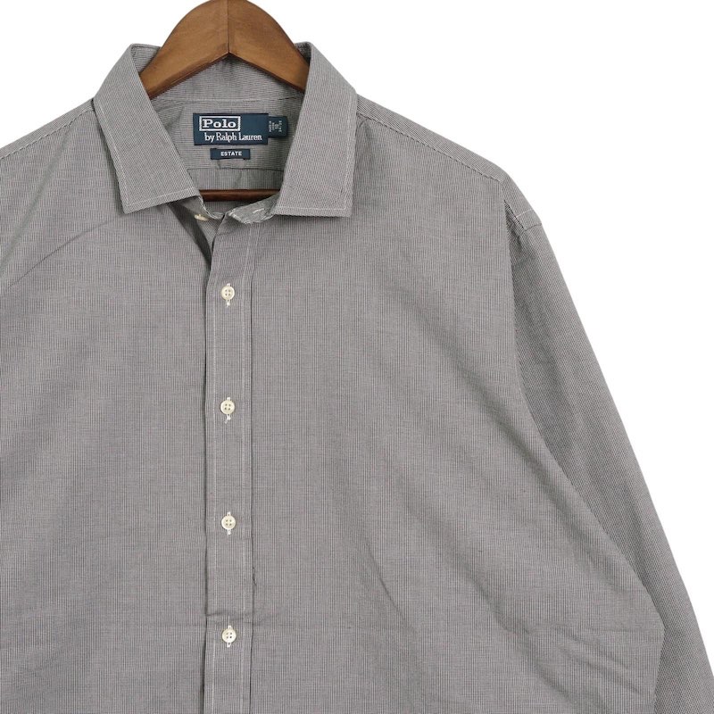 大きいサイズ メンズ18 US-XXLサイズ 00's ポロラルフローレン 長袖コットンシャツ ESTATE ピン格子柄 ネイビー ホワイト 胸囲約144cm ワイシャツ オールド Polo by Ralph Lauren ロングスリーブ アメリカ古着 USED BIG hsc-0674n【中古】