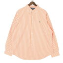 大きいサイズ メンズUS-2XLサイズ 旧タグ ラルフローレン Ralph Lauren CUSTOM FIT 長袖ボタンダウンシャツ カジュアル BDシャツ オールドラルフ 胸囲約140cm ストライプ柄 オレンジ系 sc-0667n アメカジ BIGサイズ アメリカ古着 【中古】