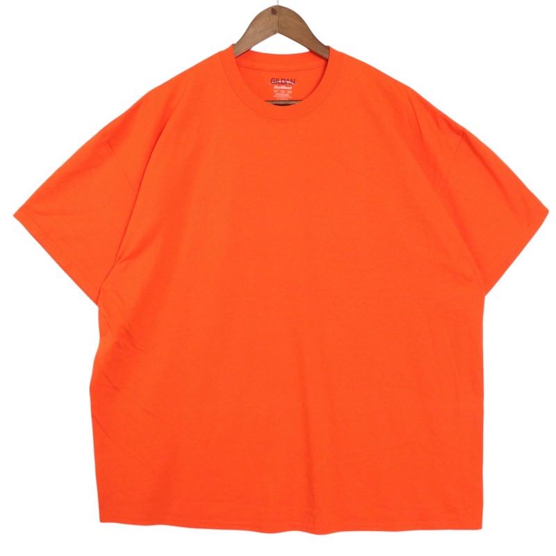 大きいサイズ メンズUS-2XLサイズ ギルダン クルーネック半袖Tシャツ 無地 オレンジ 胸囲約131cm GILDAN アメリカ古着 USED BIG hsc-0695n【中古】