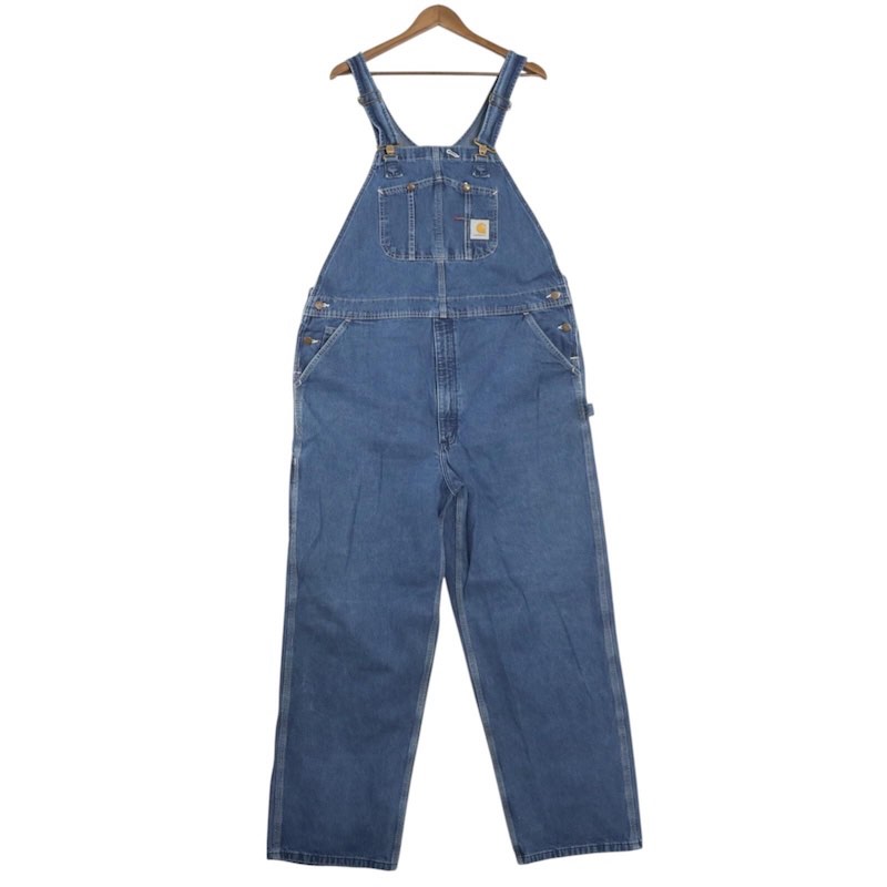 大きいサイズ メンズW42/L32インチ カーハート Carhartt R07 DST デニムオーバーオール デニムパンツ ワークパンツ 作業着 ブルーデニム系 pc-0585 アメカジ ビンテージ オールド 古着 【中古】