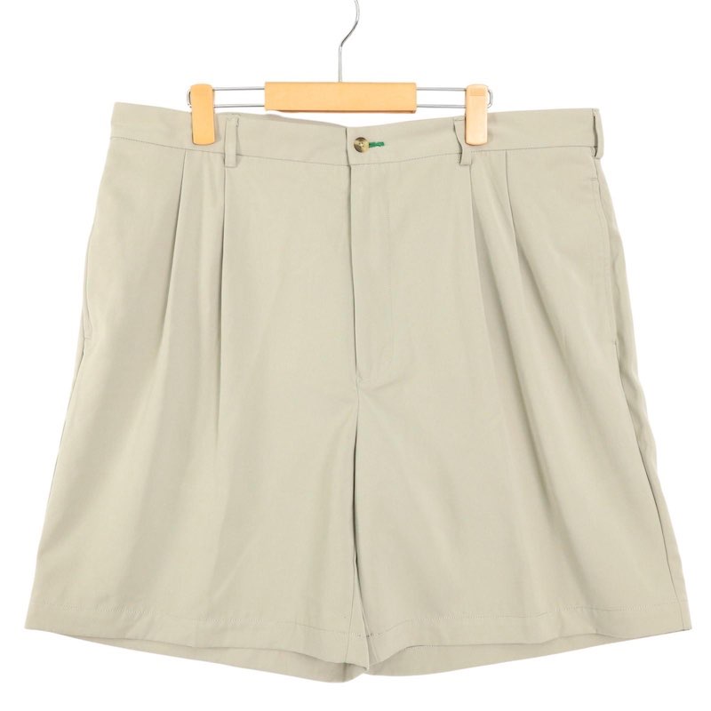 大きいサイズ メンズW38 00's トミーヒルフィガー 2タックゴルフショートパンツ ポリエステル カーキベージュ系 ウエスト実寸約100cm オールド TOMMY HILFIGER ショーツ ハーパン ハーフパンツ カジュアル アメリカ古着 USED BIG hpc-0047 【中古】