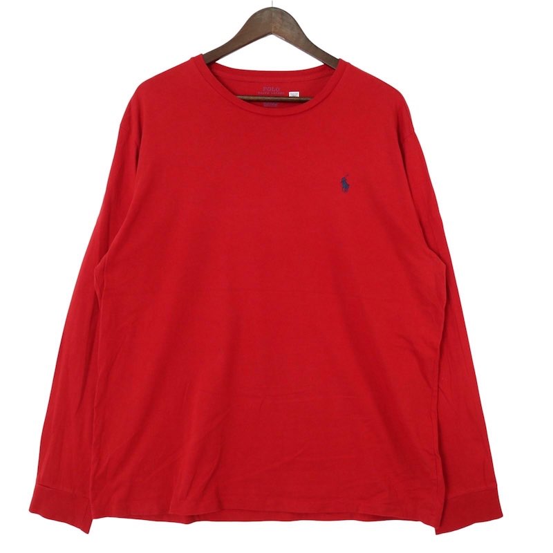 大きいサイズ メンズUS-XLサイズ ポロラルフローレン POLO RALPH LAUREN クルーネック 長袖Tシャツ ロングスリーブT ロンT 胸囲約120cm エンジ系 sc-0728n アメカジ BIGサイズ アメリカ古着 【中古】