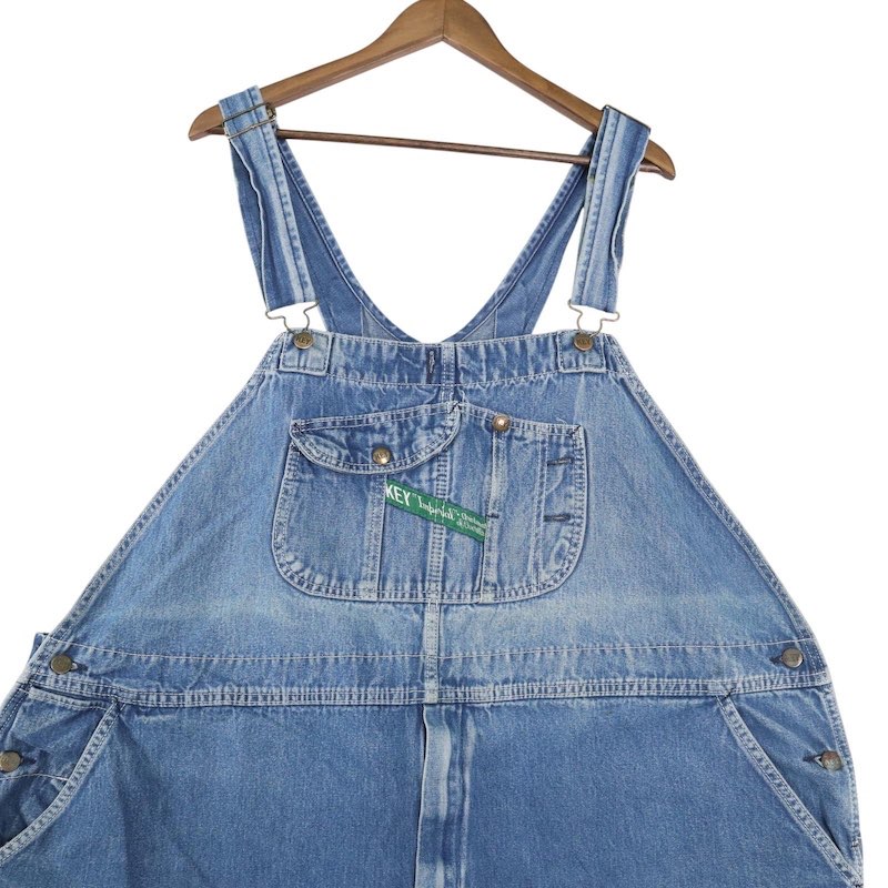 特大 超大きいサイズ メンズW56 キー デニムオーバーオール ブルー 雰囲気系 ウエスト実寸約139cm 股下78cm KEY ワーク ビンテージ アメリカ古着 USED BIG あす楽対応 hpc-0059【中古】