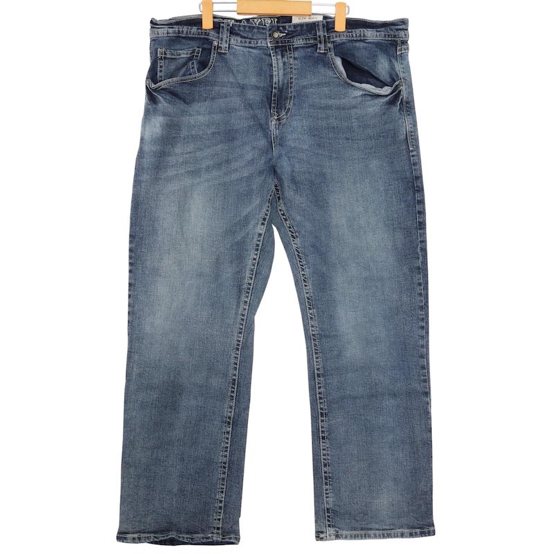 大きいサイズ メンズW38 TK AXEL SLIM BOOT スリムブーツカットデニムパンツ ストレッチ USED加工 ブルー 実寸約ウエスト107cm 股下78.5cm Y2K ジーンズ アメリカ古着 USED hpc-0124 【中古】