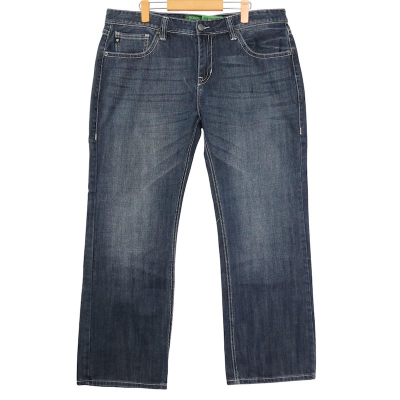 大きいサイズ メンズW38 ROCK&ROLL DENIM PISTOL STRAIGHT ストレートデニムパンツ USED加工 ブルー 実寸約ウエスト100cm 股下75.5cm Y2K ジーンズ アメリカ古着 USED hpc-0126 【中古】