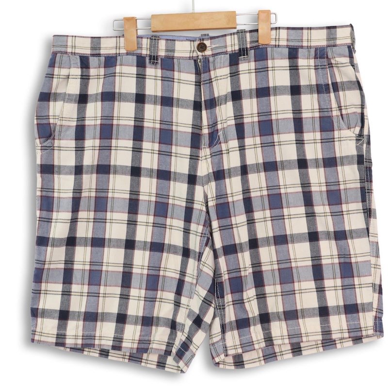 Cotton Pants - 大きいサイズ メンズW40 トミーヒルフィガー チャック柄ショートパンツ オフホワイト ネイビー ウエスト実寸約108cm TOMMY HILFIGER ショーツ ハーフパンツ アメリカ古着 USED hpc-0165n【中古】