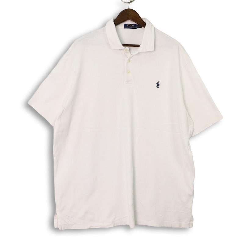 大きいサイズ メンズXXL ポロラルフローレン POLO RALPH LAUREN 半袖ポロシャツ 実寸胸囲144cm ホワイト系 ワンポイントポニー刺繍 sc-0768 【アメカジ】【古着】【中古】