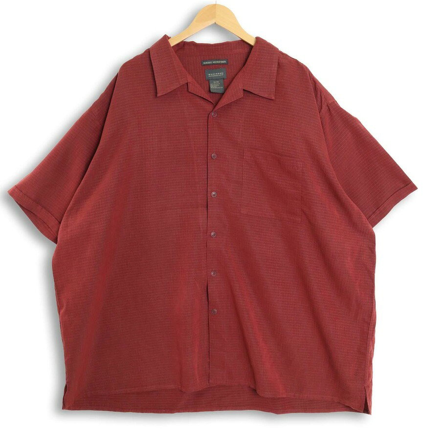 大きいサイズ メンズ3X MENSWEAR ALEXANDER LLOYD 半袖オープンカラーシャツ グラフチェック柄 ポリエステル 実寸胸囲160cm エンジ系 hsc-1305 【アメカジ】【古着】【中古】