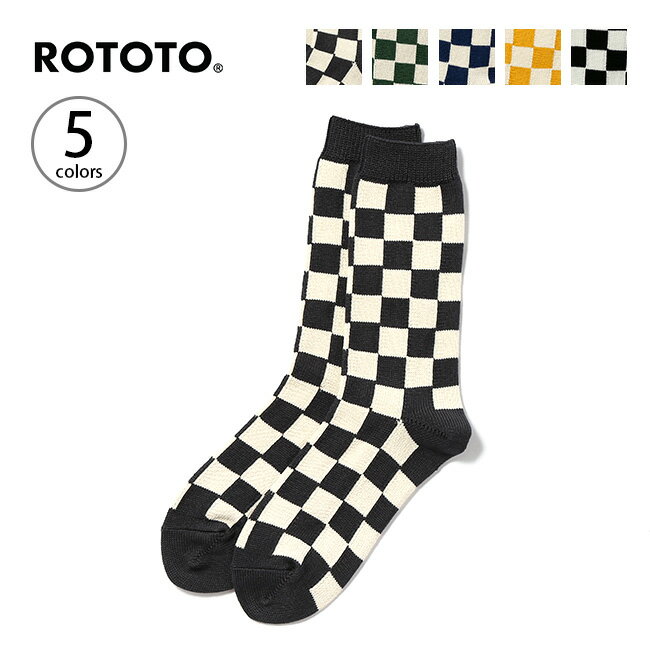 ロトト チェッカーボードクルーソックス ROTOTO CHECKERBOARD CREW SOCKS メンズ レディース R1351 靴下 ソックス チェック柄 柄 おしゃれ 春 秋 キャンプ アウトドア 【正規品】