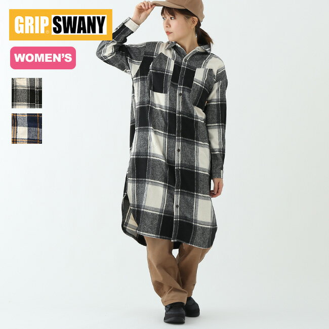 グリップスワニー ロングネルシャツワンピース GRIP SWANY LONG NELSHIRT ONE PEACE ウィメンズ レディース GSW-13 ワンピース シャツワンピ ロングシャツ トップス 長袖 ロングスリーブ フランネルシャツ デイリーユース キャンプ アウトドア 【正規品】