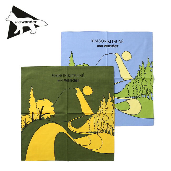 メゾンキツネ×アンドワンダー コットンバンダナ MAISON KITSUNE×and wander COTTON BANDANA 5743187912 雑貨 ハンカチ インテリア おしゃれ コーディネート ファッション コラボ キャンプ アウトドア ギフト 【正規品】