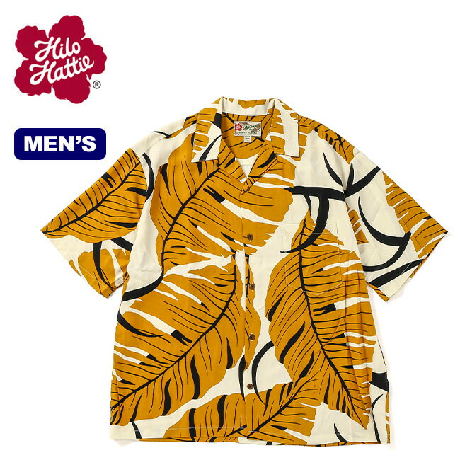 ヒロハッティ レーヨンアロハシャツ Hilo Hattie RAYON MEN'S ALOHA SHIRT メンズ 542-JF-003 トップス 半袖 ハワイ 葉柄 総柄 キャンプ アウトドア フェス