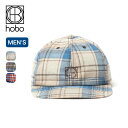 ホーボー コットンフランネルビンテージウォッシュ 6パネルキャップ hobo 6 PANEL CAP COTTON FLANNEL VINTAGE WASH HB-H4102 帽子 ベースボールキャップ チェック 調節可能 ロゴ アウトドア キャンプ フェス 【正規品】