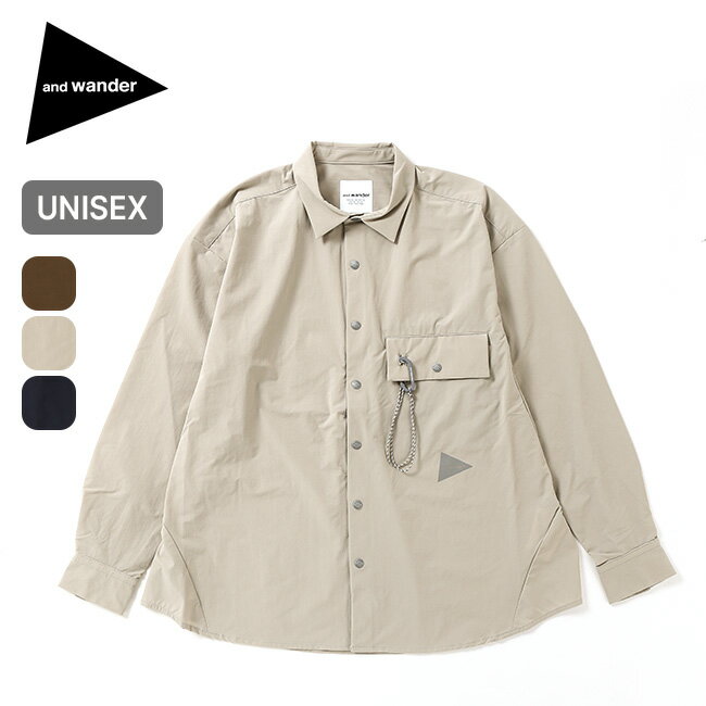 アンドワンダー ライトダブルクロスシャツ and wander light w cloth shirt 5743283071 ユニセックス トップス シャツ 長袖 カジュアルシャツ アウトドア フェス キャンプ 【正規品】