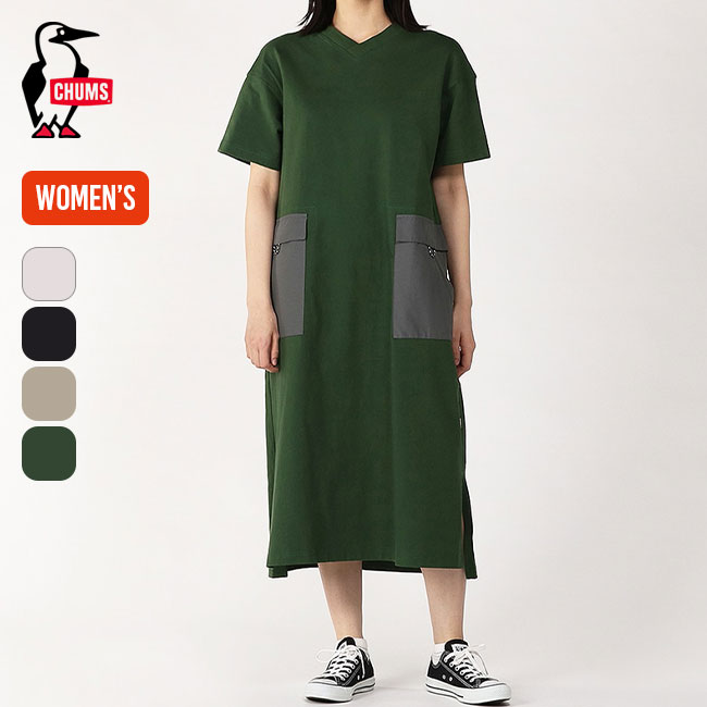 チャムス ヘビーウェイトサイドポケットVネックドレス CHUMS Heavy Weight Side Pocket V Neck Dress レディース CH18-1296 ワンピース Tシャツ 半袖 アウトドア フェス キャンプ 【正規品】