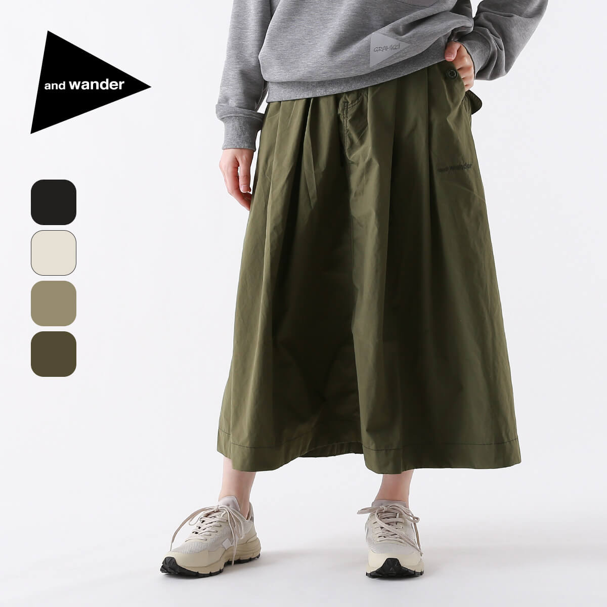 アンドワンダー オーバーサイズカーゴスカート【ウィメンズ】 and wander oversized cargo skirt (W) レディース 5744182171 ボトムス スカート ロングスカート キャンプ アウトドア 【正規品】