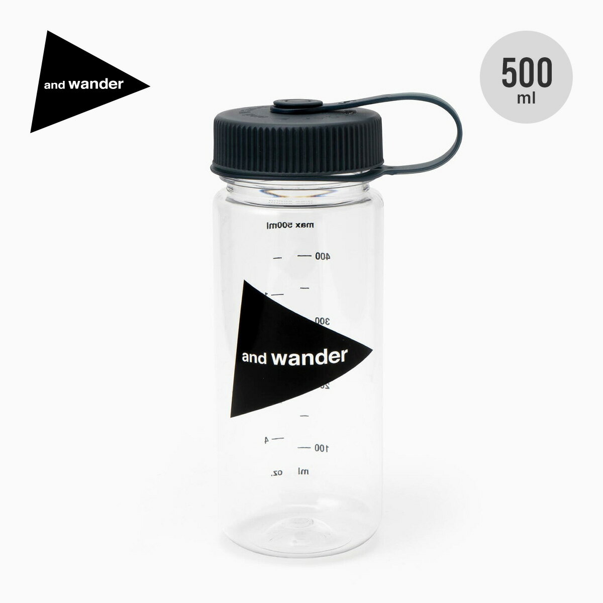 アンドワンダー ロゴボトル500 and wander logo bottle 500 5744977299 ボトル クリアボトル ウォーターボトル 水筒 目盛り付き 500ml キャンプ アウトドア 