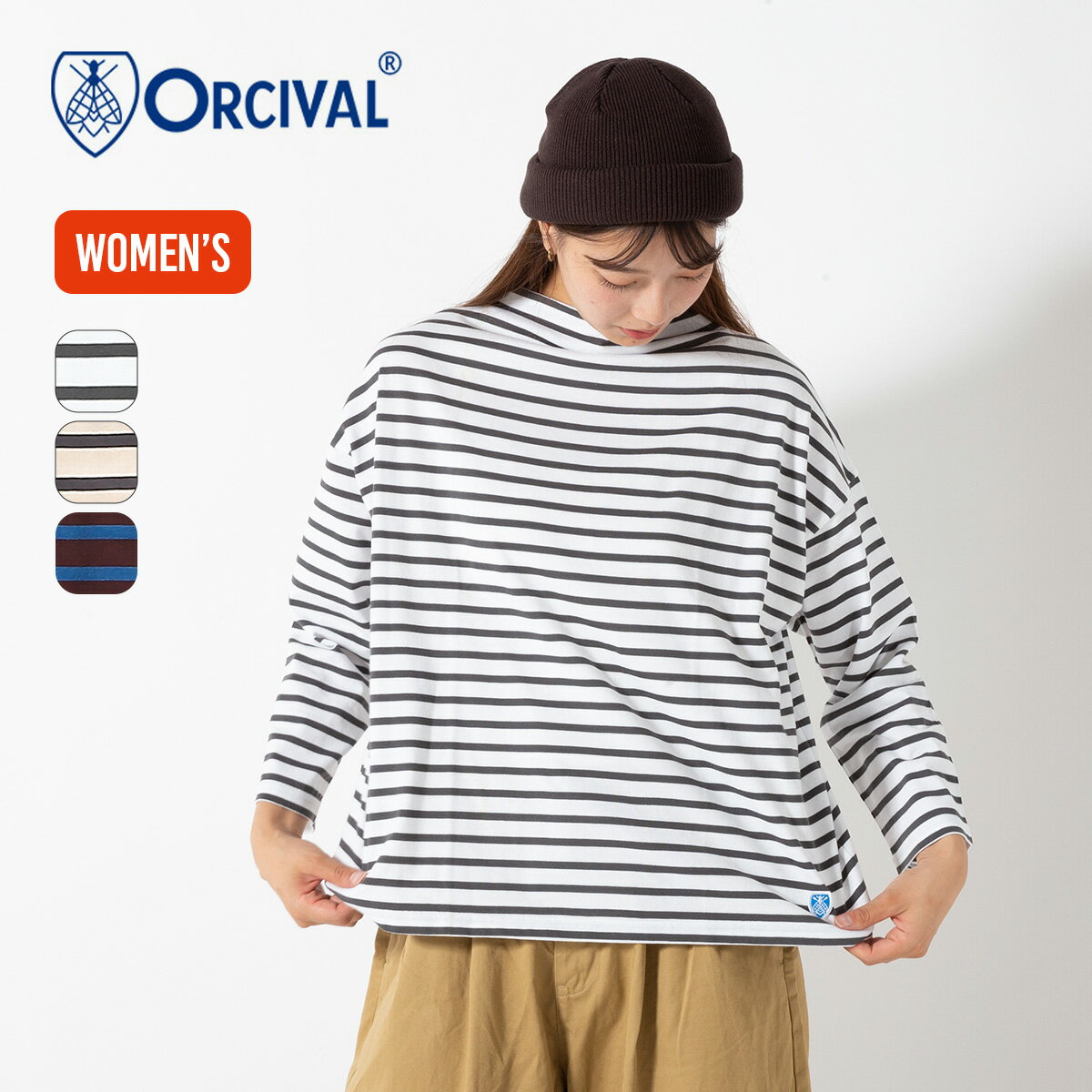 オーシバル ロングスリーブ ワイドプルオーバー【ウィメンズ】 ORCIVAL HALF SLEEVE WIDE P.O. レディース #OR-C0374 BFJ オーチバル ボーダー Tシャツ 長袖 ロングスリーブ ロンT モックネック リラックスフィット キャンプ アウトドアのサムネイル