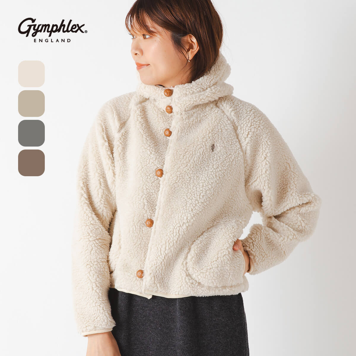 Rakuten - ジムフレックス ボアフーデッドショートジャケット シープボア Gymphlex BOA HOODED SHORT JACKET SHEEP BOA ウィメンズ レディース #GY-A0725 BOA トップス アウター ブルゾン ジャケット フリース フード付き ボア おしゃれ キャンプ アウトドア