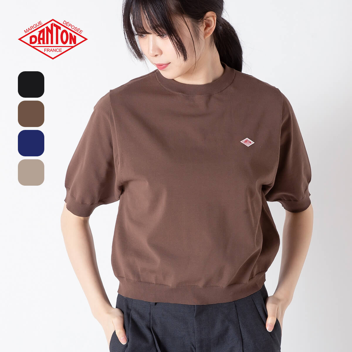 【正規取扱店】 ダントン ハーフスリーブクルーネック ジャージニット DANTON HALF SLEEVE CREW NECK ウィメンズ レディース #DT-D0135 YSD トップス 半袖 カットソー クルーネック おしゃれ ロゴT キャンプ アウトドア