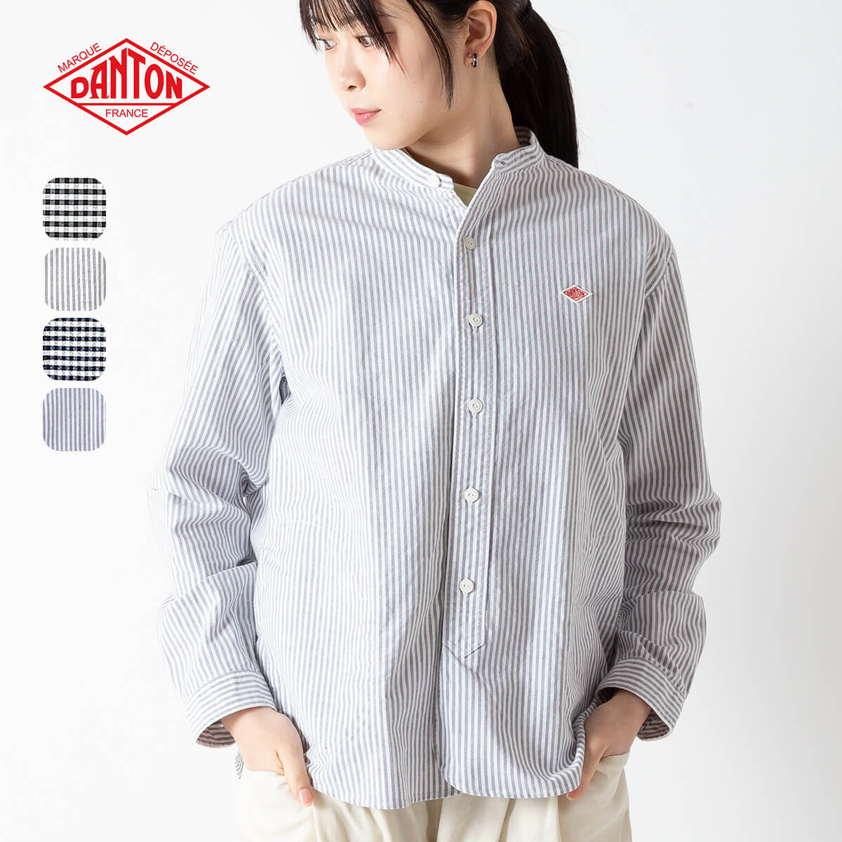 【正規取扱店】 ダントン バンドカラーシャツL/S オックスフォードプレイド DANTON BAND COLLAR SHIRT L/S ウィメンズ レディース #DT-B0279 OXP 長袖 ロングスリーブ カジュアルシャツ トップス おしゃれ キャンプ アウトドア