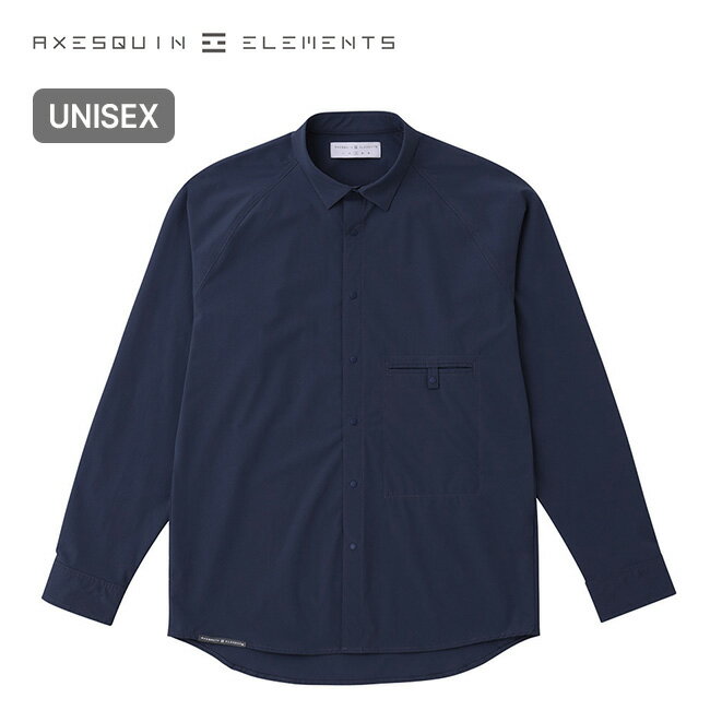 アクシーズクインエレメンツ ソフトシェルのショートカラーシャツ AXESQUIN ELEMENTS メンズ レディース ユニセックス 021098 トップス 長袖 ロングスリーブ 登山 おしゃれ 撥水 通気 透湿 速乾 ストレッチ キャンプ アウトドア