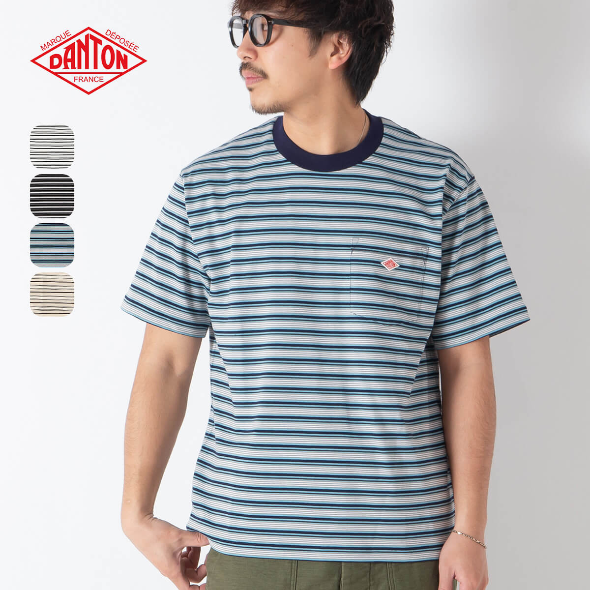 【正規取扱店】 ダントン ポケットT-シャツ ボーダー DANTON POCKET T-SHIRTS メンズ #DT-C0198 TCB Tシャツ トップス ポケット付き 半袖 フェス おしゃれ キャンプ アウトドアウェア