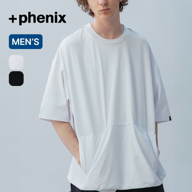 プラスフェニックス ドローストリングS/S TEE ＋phenix DRAWSTRING S/S TEE メンズ POT-26007F 吸水速乾 UVカット コットンライク トップス Tシャツ ティシャツ 半袖 カットソー クルーネック キャンプ アウトドア