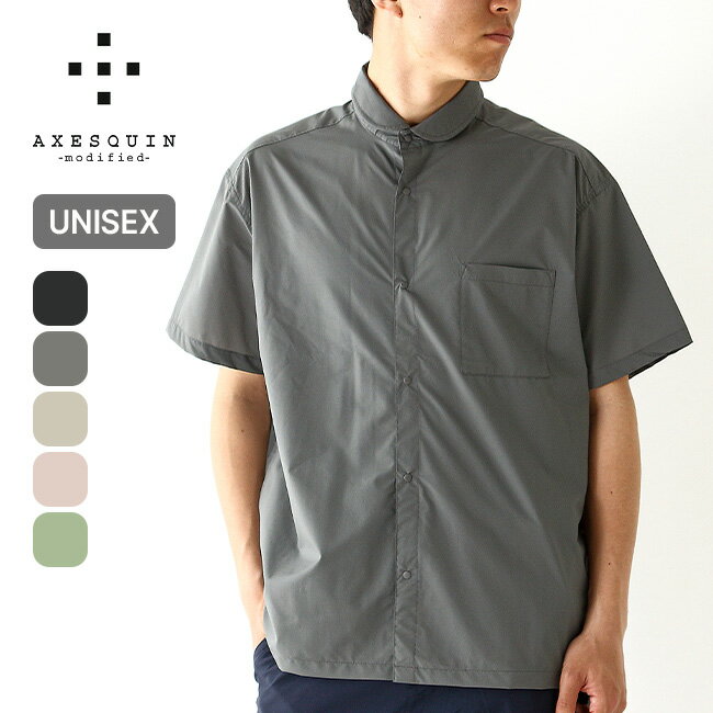 액시즈 퀸 모디파이드 헬륨 S/S셔츠 AXESQUIN modified HELIUM S/S SHIRTS 맨즈 레이디스 여성 유니섹스 321093 탑스 반소매 숄 컬러 패커블 컴팩트 세련된 캠프 아웃도어