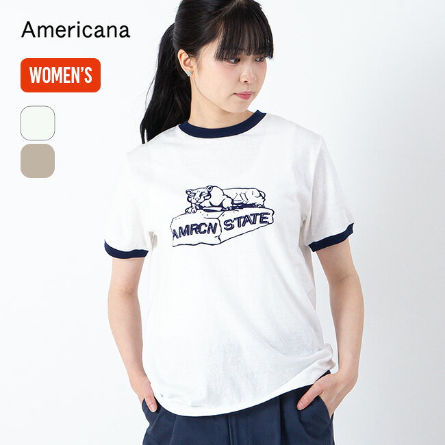 Rakuten - アメリカーナ リンガーT [AMRCN STATE] AMERICANA Ringer T レディース ウィメンズ BRF-818A/1 Tシャツ 半袖 ショートスリーブ ロゴT トップス フェス おしゃれ キャンプ アウトドア