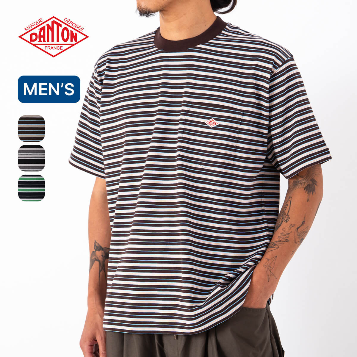 【正規取扱店】ダントン ポケットT-シャツ [ボーダー] T/Cオープンエンドジャージ DANTON POCKET T-SHIRTS メンズ #DT-C0198 TCB Tシャツ ティシャツ トップス ポケット付き 半袖 フェス シンプル おしゃれ キャンプ アウトドアウェア canpanera-10095672 OutdoorStyle サンデーマウンテン パッケージ画像