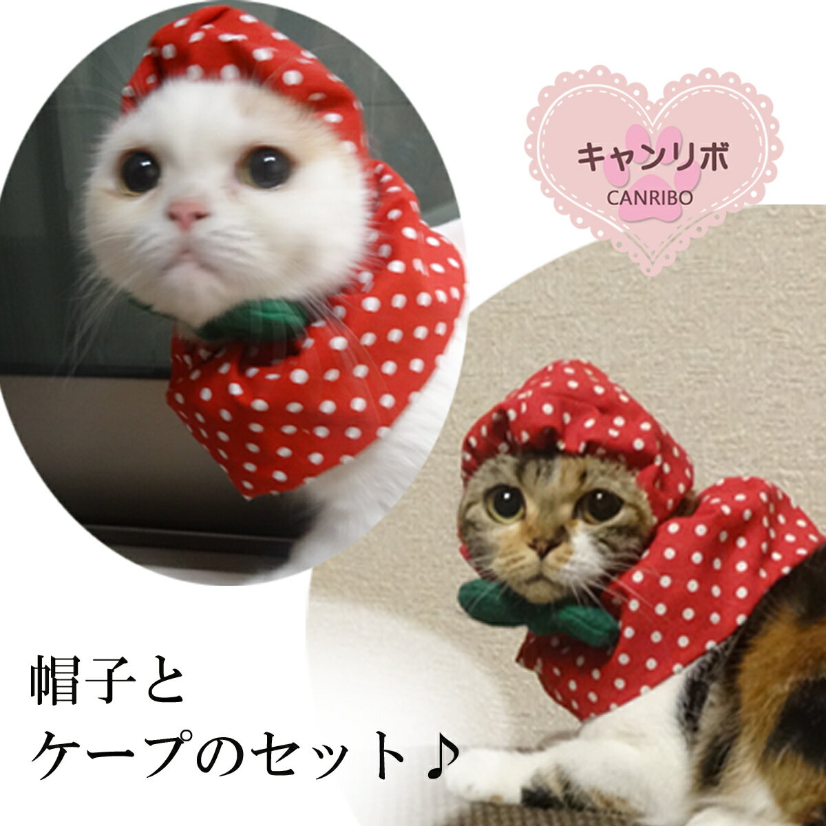 【送料無料】猫用 猫帽子 ネコ帽子 すっぽり帽子 苺2点セット【S】ネコ用帽子 犬帽子 犬用帽子 ペットウェア猫首輪 ねこ首輪 犬首輪 いぬ首輪 猫 犬 ねこ いぬ おしゃれ いちご イチゴ 安全 かわいい 可愛い 子猫 成猫 子犬 小型犬 中型犬