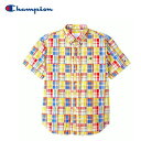 セールChampion マドラスチェックパッチワークショートスリーブシャツC3-X314 Madras Patchwork SHORT SLEEVE SHIRTチャンピオン リバースウィーブ