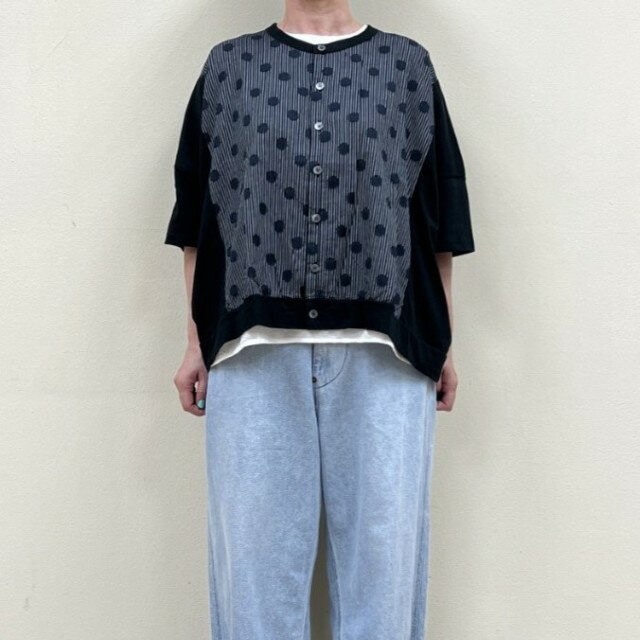 grin DOT（ドット）ジャガードストライプ組み合わせボックスカーディガン（カットソー）8263C-008グリンMADE IN JAPAN(日本製)