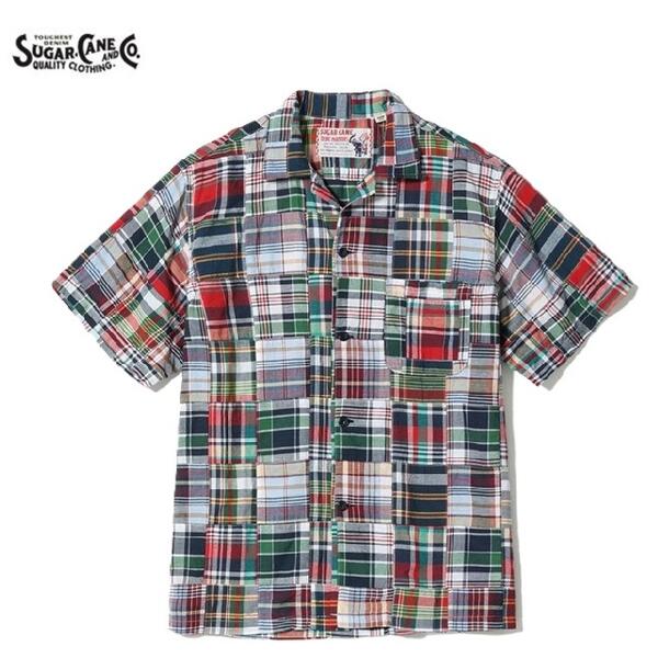 SUGAR CANE マドラスチェックパッチワーク半袖オープンシャツ(日本製) MADRAS CHECK PATCHWORK S/S OPEN SHIRT SC39739（シュガーケーンTRUE MADRAS)MADE IN JAPAN