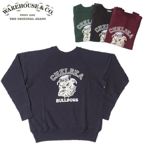 WAREHOUSE Lot.409「BULLDOGS」フロッキープリントラグランスウェットWHSW-23AW022 Raglan Sweat (ウエアハウス）WARE HOUSE