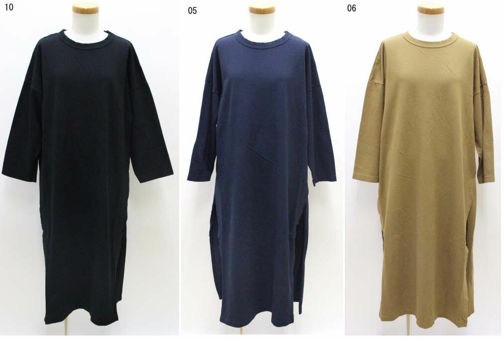 ●prit　【プリット】　30/1　MVS変形天竺　クルーネックスリットワンピース　ロング　P91131