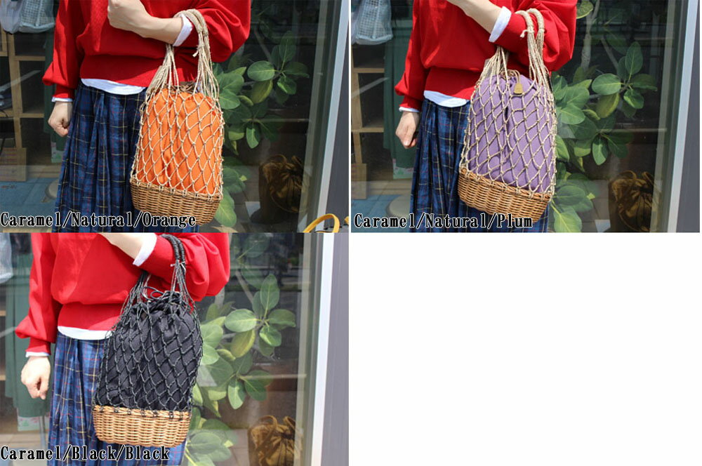 Handbag Type - ●BAGMATI【バグマティ】　メッシュ×カゴバッグ　かごバッグ　巾着　ハンドバッグ　天然素材　　BBK19-07