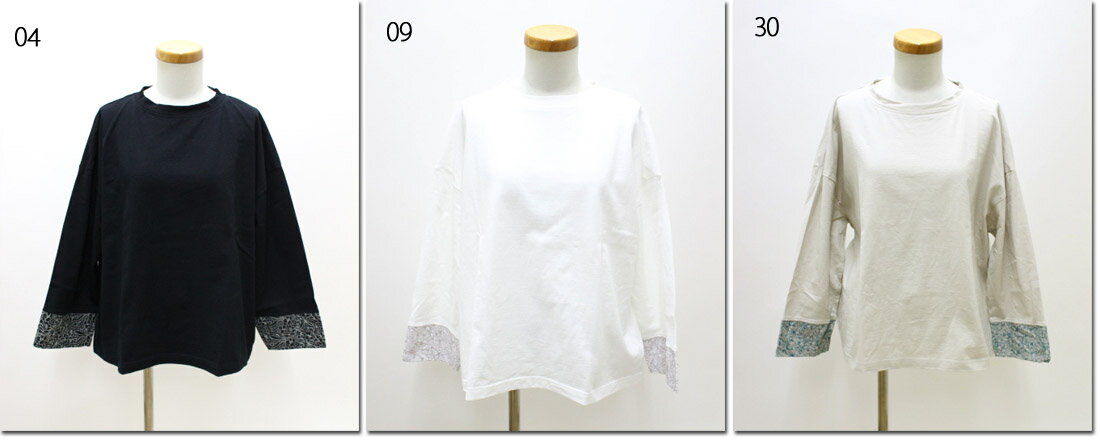 Rakuten - ●naru　【ナル】　40/2天竺×60sローン花柄刺繍　袖口切替プルオーバー　654046