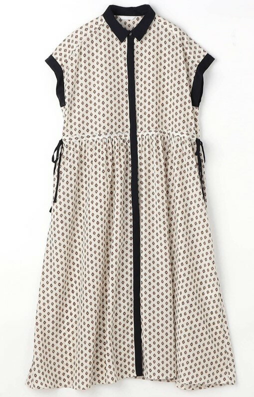 ●nicole　white【ニコルホワイト】　柄デシン　ウエストドロストワンピース　半袖　シャツワンピ　4205-1305