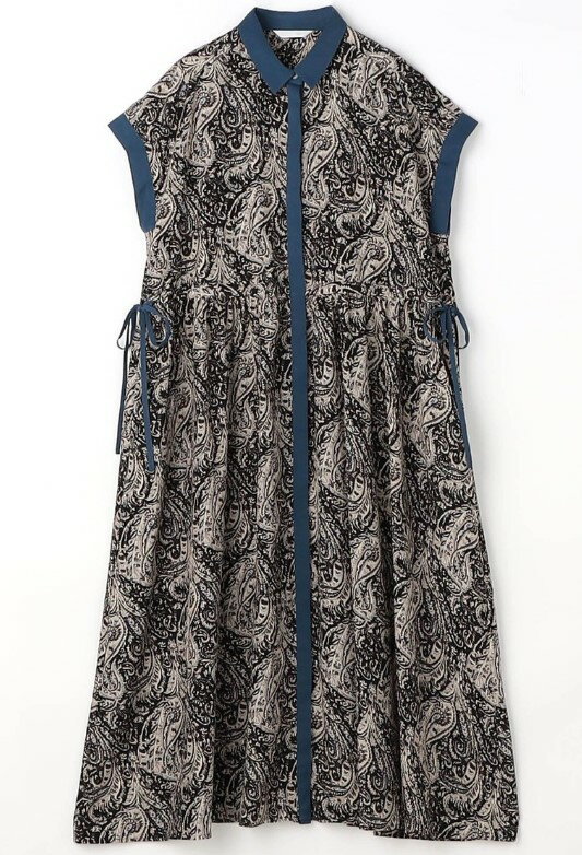 ●nicole　white【ニコルホワイト】　柄デシン　ウエストドロストワンピース　半袖　シャツワンピ　4205-1305