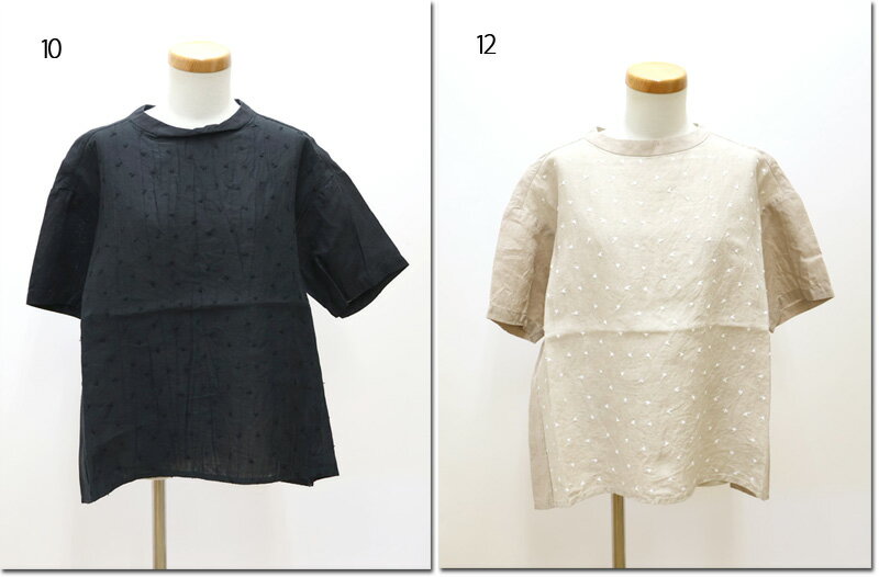 ●prit 【プリット】 60/1リネン刺繍×60/1リネン 切替スタンドカラーAラインプルオーバー P82540