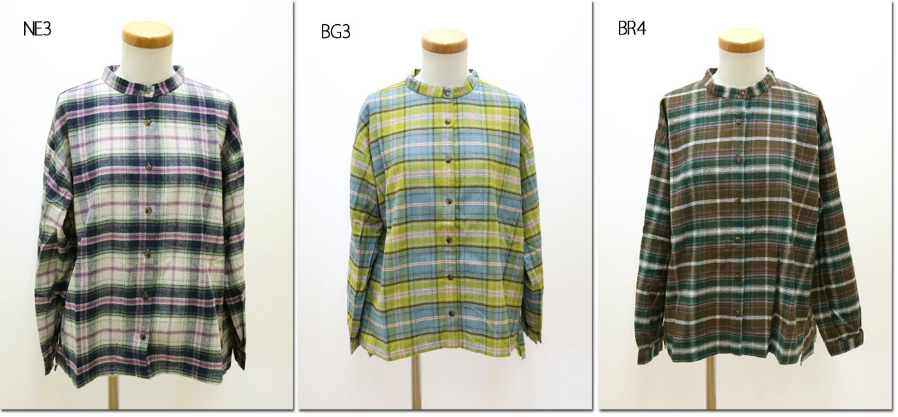 ●SUN VALLEY 【サンバレー】 21コットン綾織け起毛チェック柄スタンドカラーシャツ SK8010255