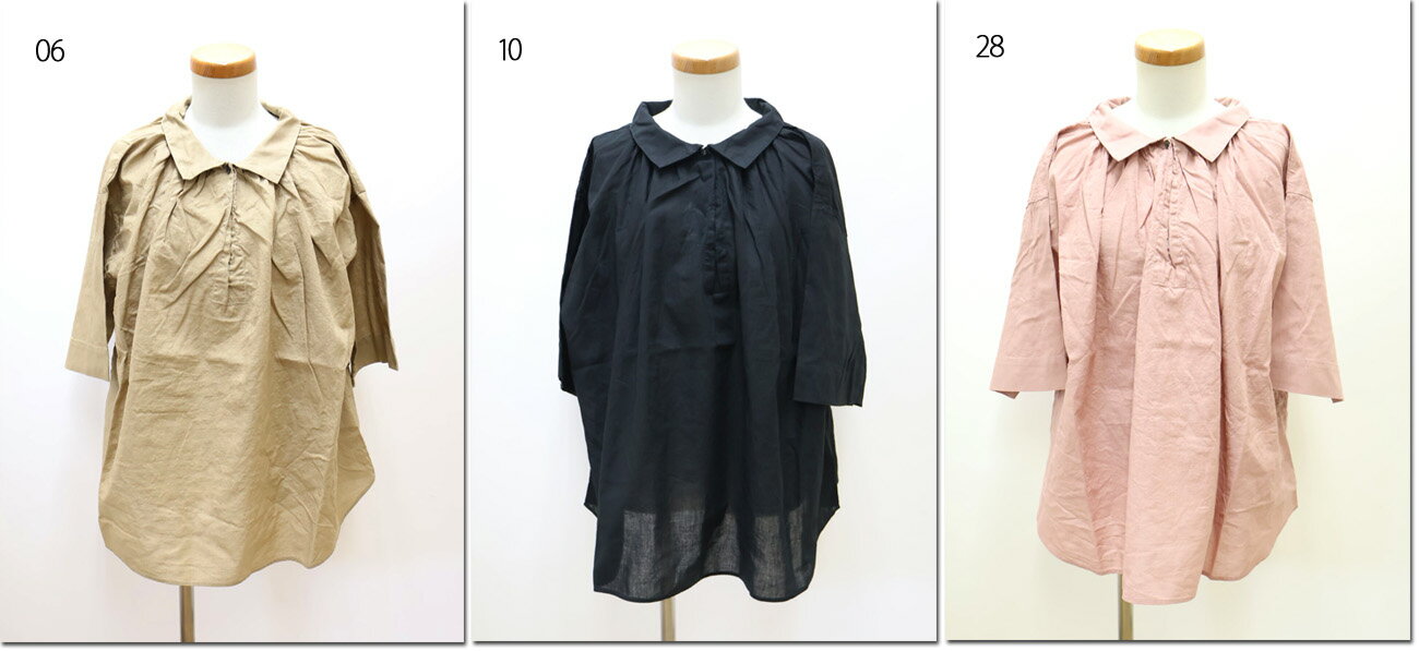 Rakuten - ●prit　【プリット】　30/1綿麻ローン　5分袖2wayギャザースモック　ブラウス　P82608