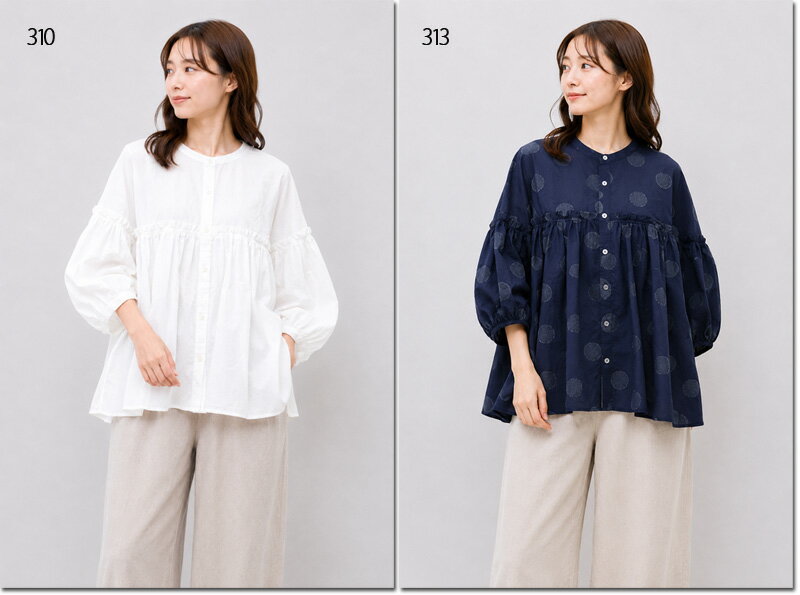 Rakuten - ●UNIVERSAL　TISSU　【ユニヴァーサルティシュ】　ドットジャガード　バンドカラーブラウス　UT240BL023