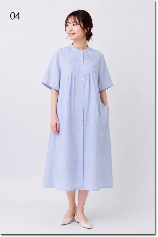 樂天商城 - ●Hands　of　creation【ハンズオブクリエイション】　Linen/Ra/chambray　ピンタック半袖ワンピース　1620108