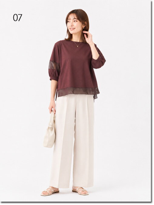 乐天商城 - ●nicole　white【ニコルホワイト】　シアー切り替えTシャツ　6105-9001