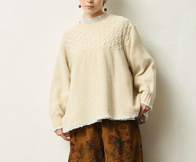 ● naru 【ナル】 ミラノラム アンティークバスケット柄バイカラーニット 656405