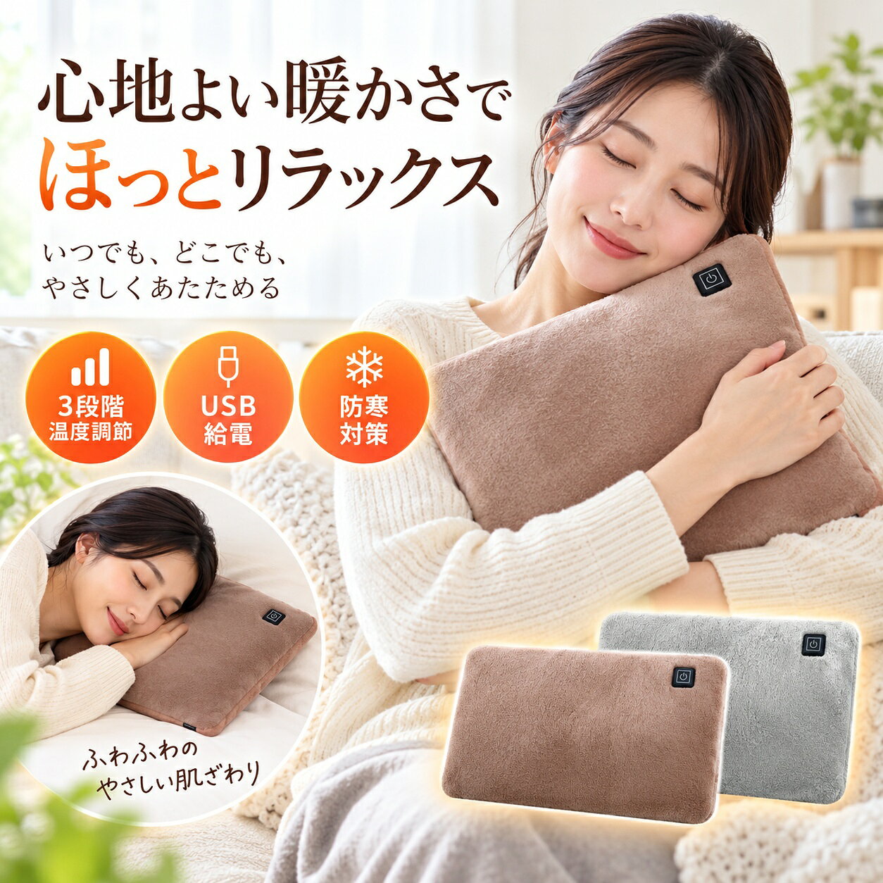 商品詳細: --------- ■商品説明 従来の水入れ型湯たんぽに比べ、加熱と充電にかかる時間必要がなく、 電源入れてスイッチオンして即時速熱になります。 充電式ハンドウォーマーは繰り返し使用でき、経済的です。 温度調整が可能で、好みに合わせた暖かさを提供します。 気温や体調に合わせて35℃~55℃の範囲で3段階の温度調整ができます！ --------- ■サイズ :39*29.5cm --------- ■温度調節:35℃ 45℃ 55℃ --------- ■重さ:130g --------- ■関連キーワード USB給電式 湯たんぽ 無水式 ゆたんぽ 給電式 敷きパッド モバイルバッテリー付属なし 注水不要 繰り返し 使える エコ湯タンポ 洗濯可 3段階温度調整 5秒速暖 1台多役 ゆたんぽ エコ湯たんぽ メーカー希望小売価格はメーカーサイトに基づいて掲載しています